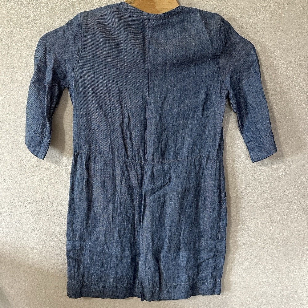 Poetry Dress Sz 10 Blue Linen Relaxed Boho Peasant Pockets 1/2 Button 3/4 Sleeve - Picture 5 of 7